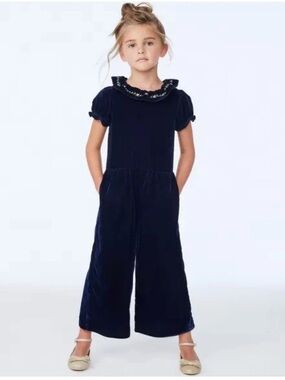 Janie and Jack The Velvet Party Jumpsuit Navy Gold Size 10
